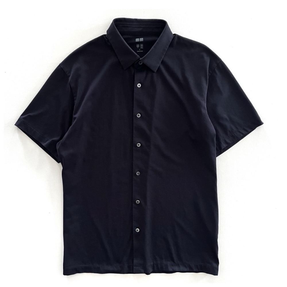 Uniqlo AIRism Mens Navy Blue Short Sleeve Button Front Polo Shirt XS